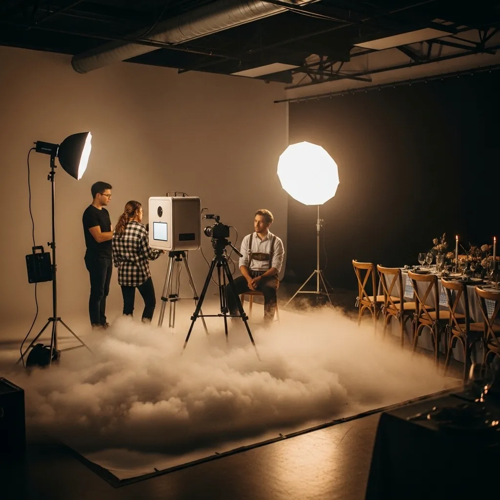 Filmset mit niedrigem Bodennebel und Lichtstrahlen