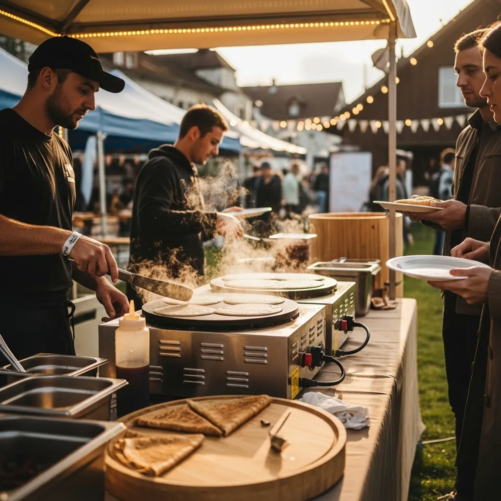 Crêpes Platte mieten für Ihre nächste Party 2 Frisch zubereitete Crêpes-Station auf einem Schweizer Event