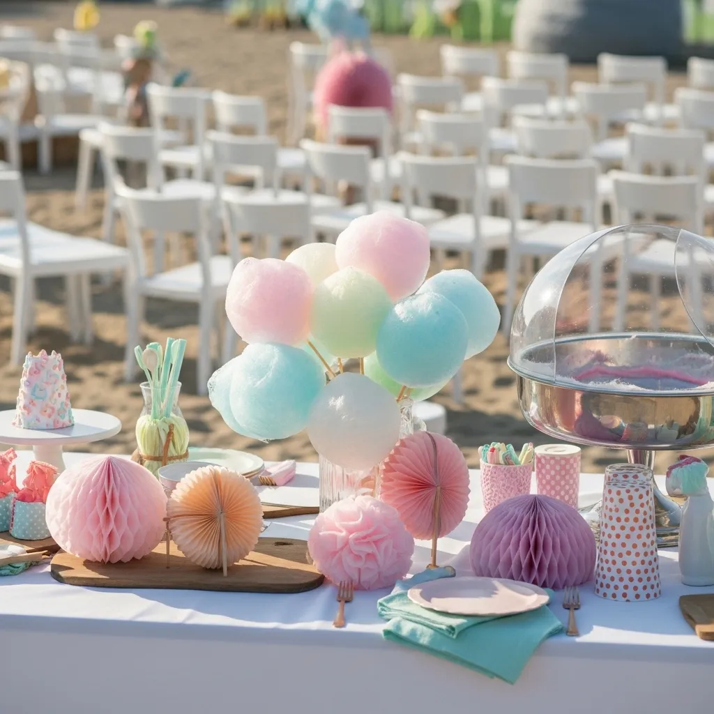 Frische Zuckerwatte auf einem liebevoll dekorierten Kindergeburtstag