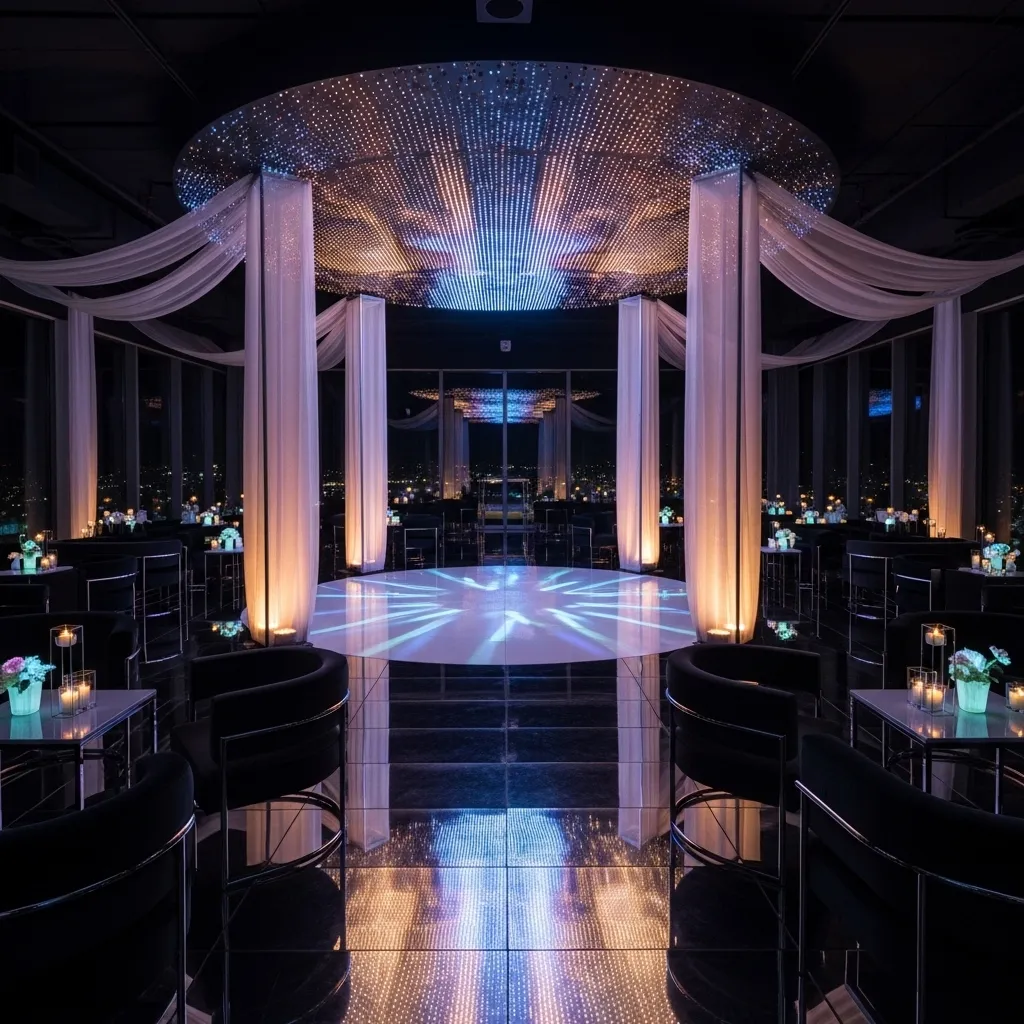 Futuristische Hochzeitsdeko mit LED und Spiegeln