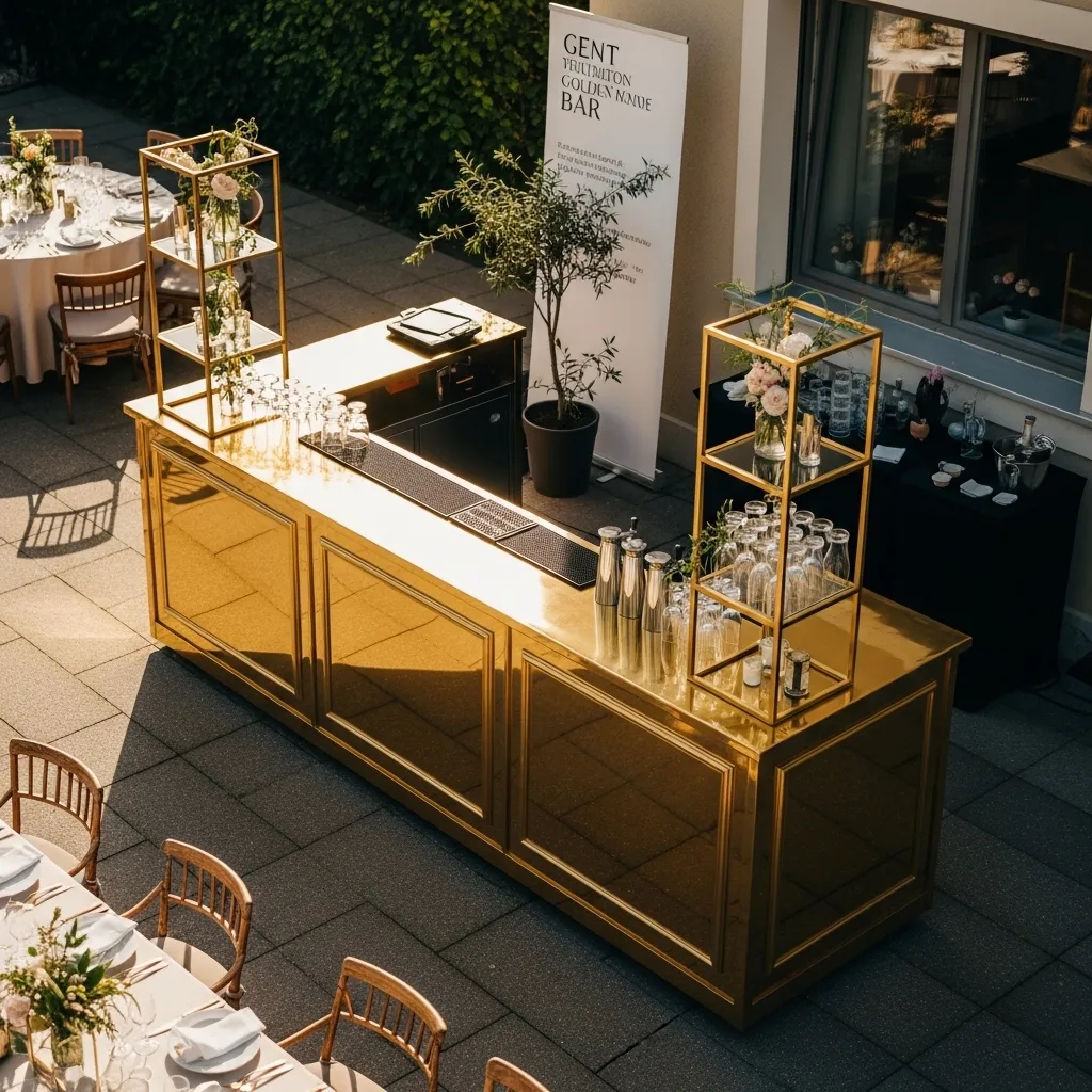 Goldene Bar mieten Schweiz 2 Goldene Bartheke auf einer stilvollen Abendveranstaltung