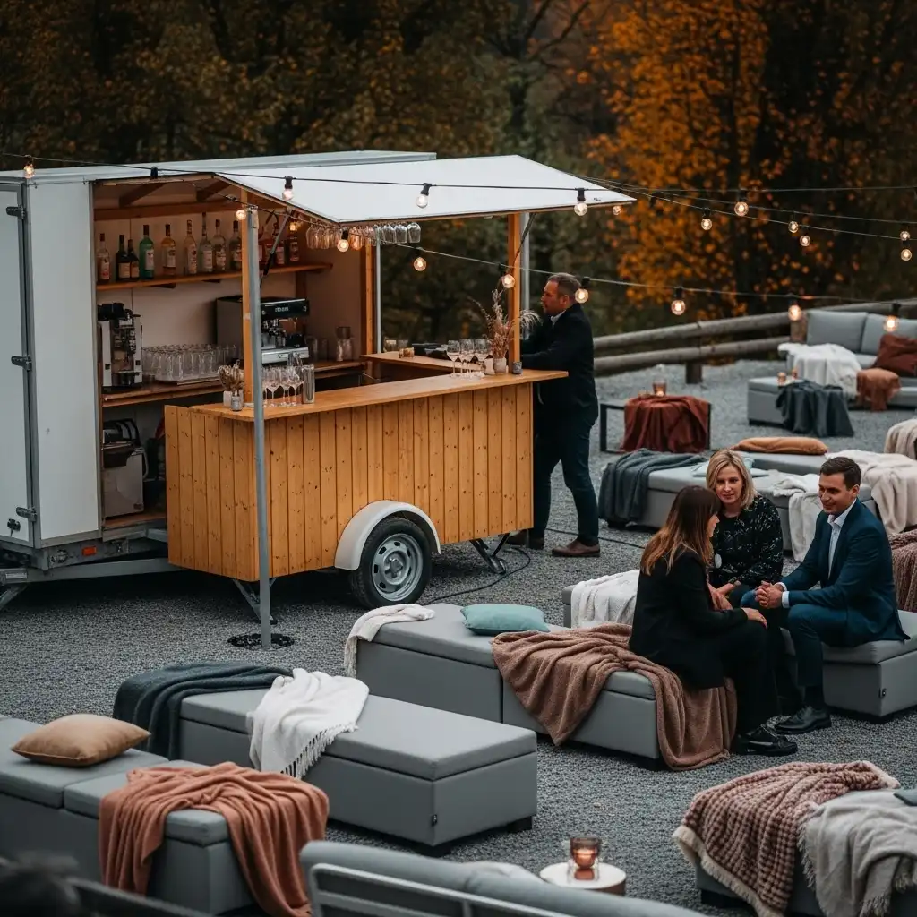 Herbstliche Eventfläche mit Bar und Lichterketten