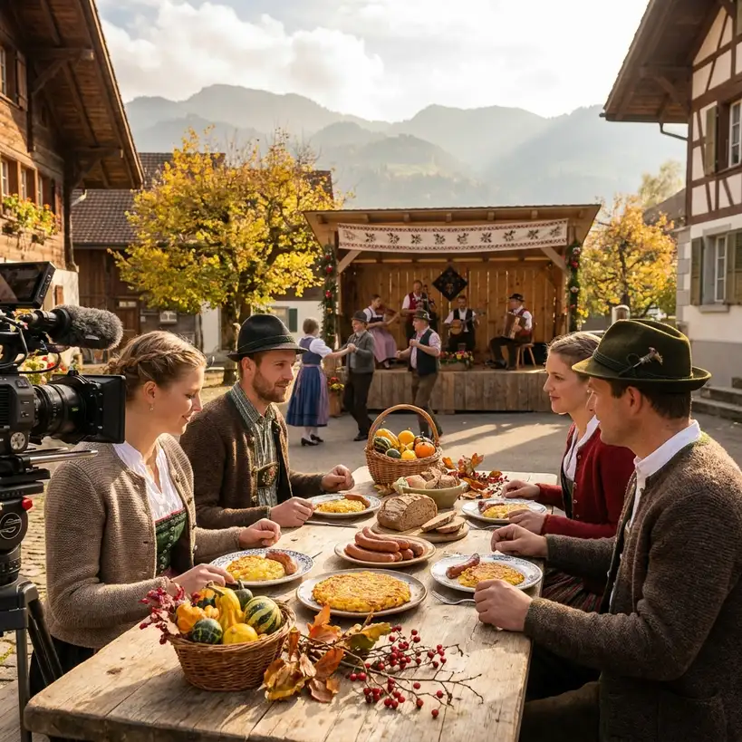 Herbstlicher Festplatz mit regionalen Spezialitäten