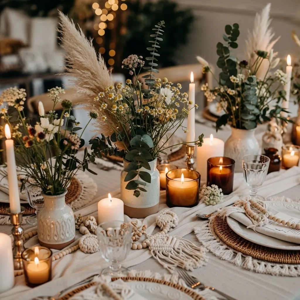 Hochzeits Tischdekoration im Boho Stil