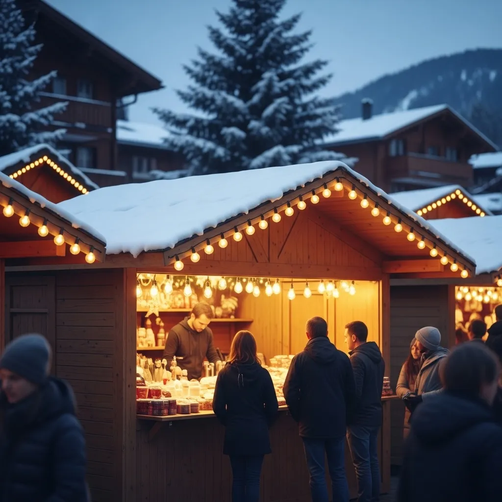 Verkaufsstand mieten 2 Holz-Verkaufsstand auf einem Weihnachtsmarkt