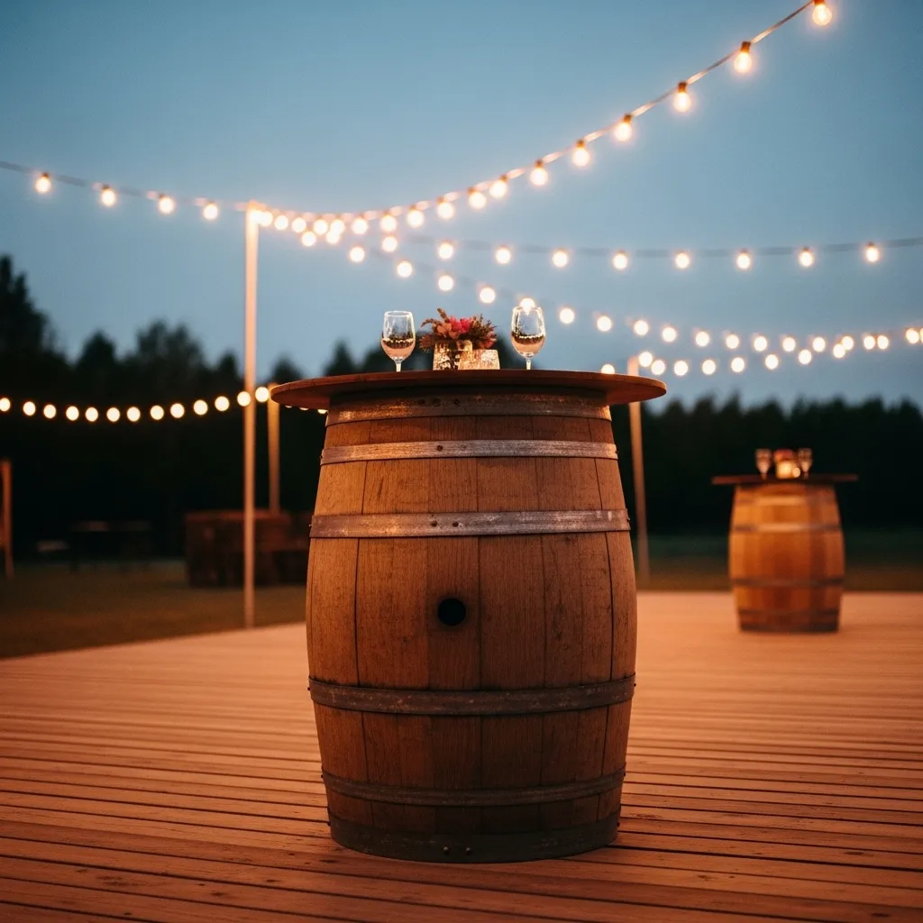 Holzfass als Stehtisch auf Event