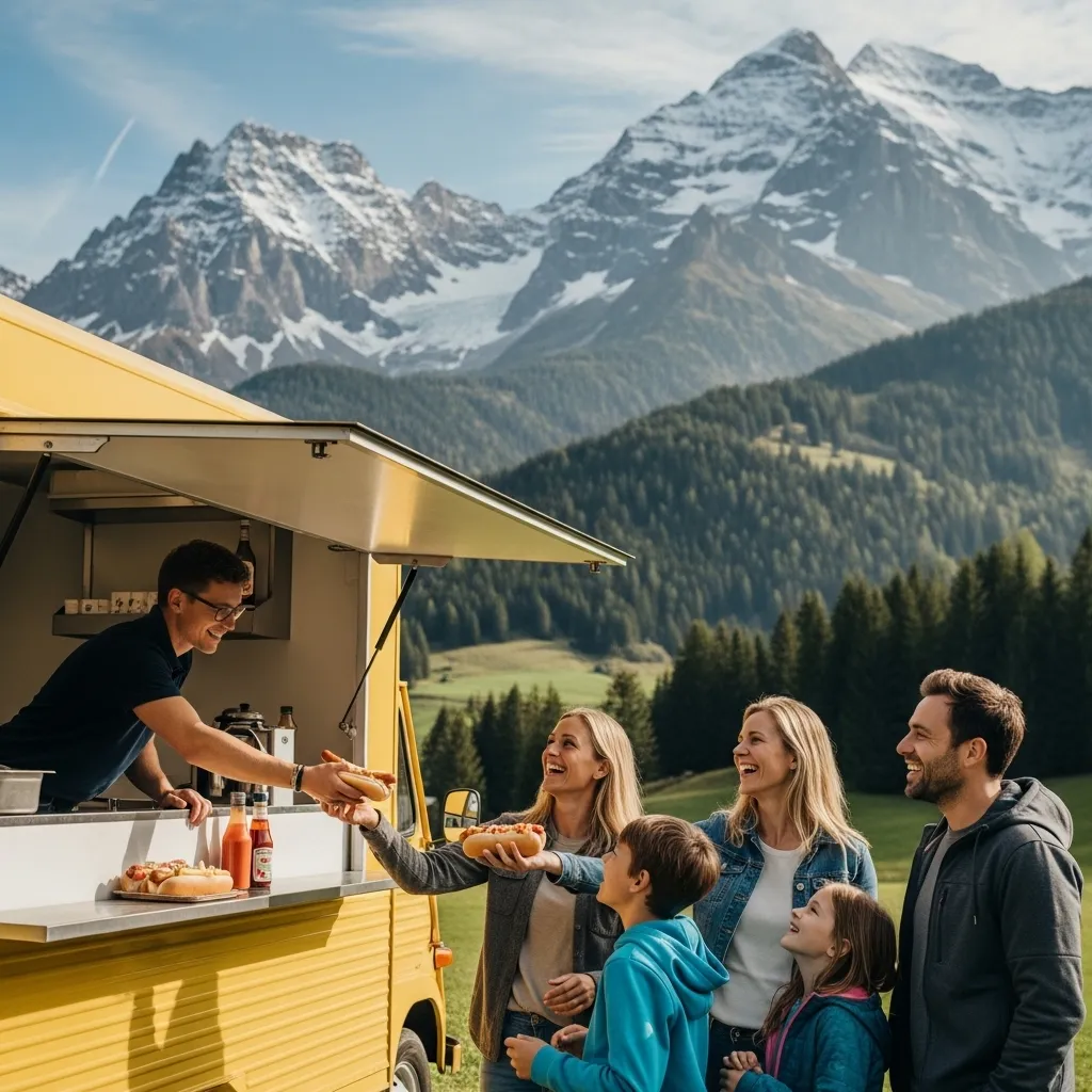 Hotdog Stand mit Gästen