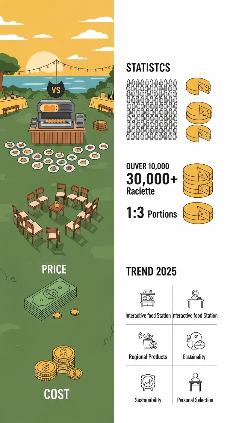 Infografik zu Besucherzahlen, Portionen und Einsatzbereichen für Sommer-Raclette