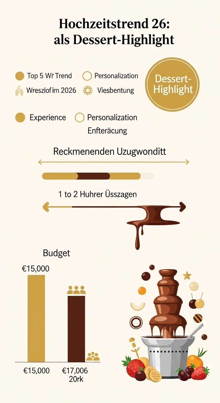 Infografik zum Vergleich von Hochzeitsbudget, Einsatzdauer und Nutzen eines Schokoladenbrunnens