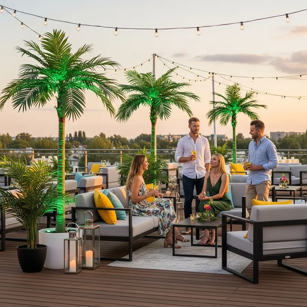 Künstliche Palmen als Eventdekoration bei einer Sommerparty