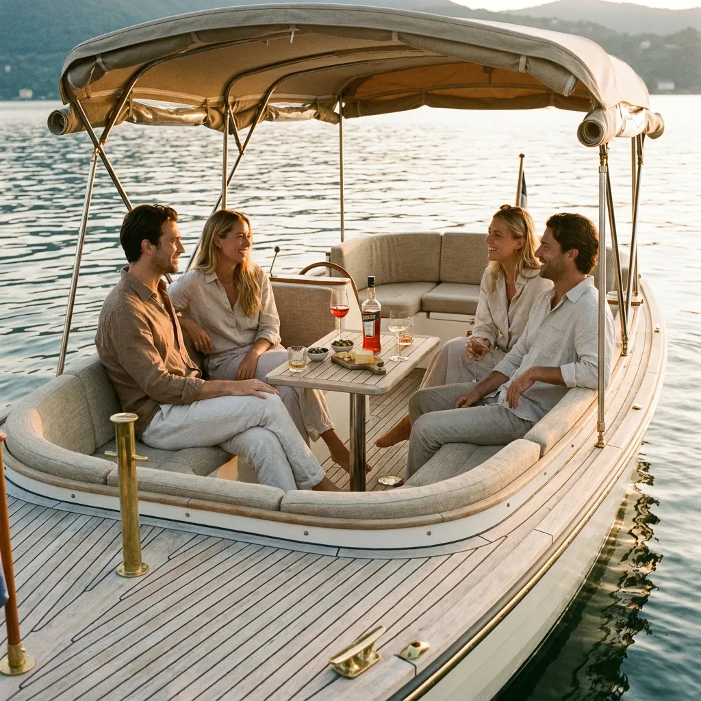 Kleiner Apéro auf einem hochwertigen Pontonboot mit Seeblick