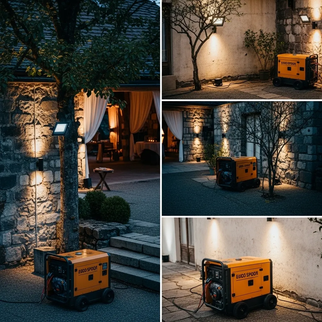 LED-Spots beleuchten eine Hochzeitslocation in warmen Farben
