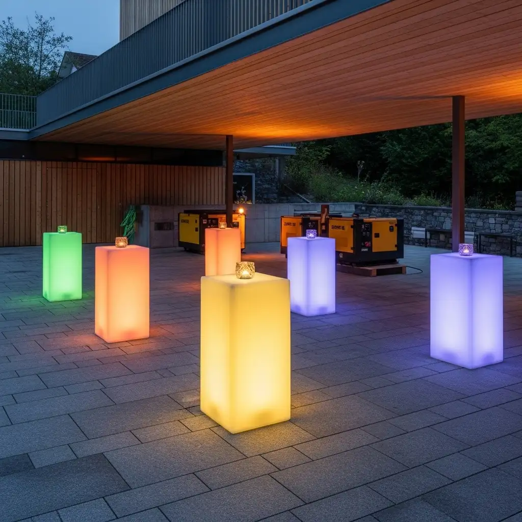 LED-Stehtische auf einer stilvollen Abendveranstaltung