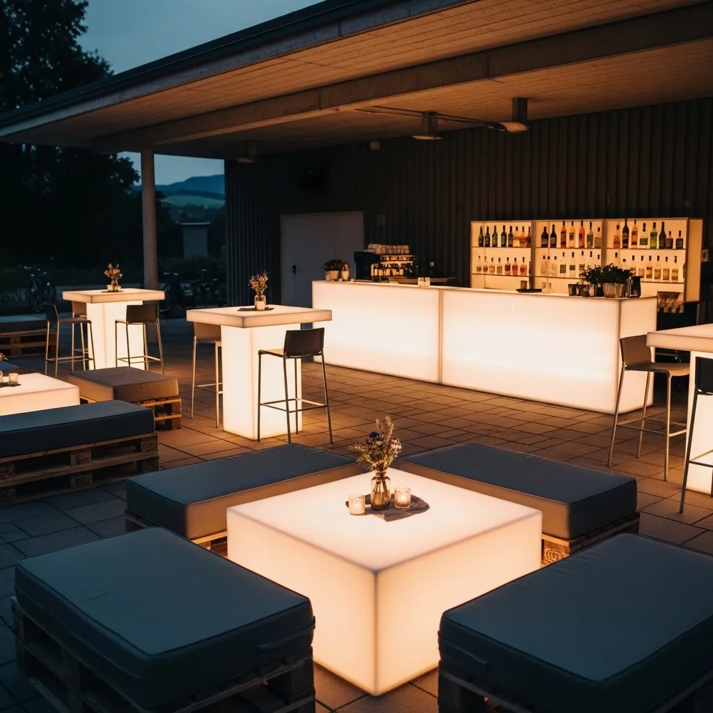 Leuchtende Event-Lounge mit LED-Möbeln