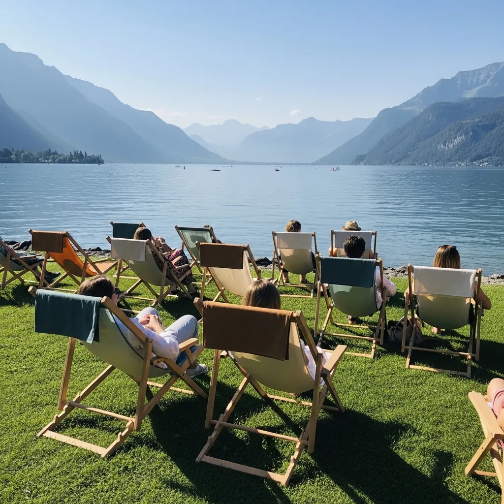 Liegestühle bei einem Sommer‑Event am See