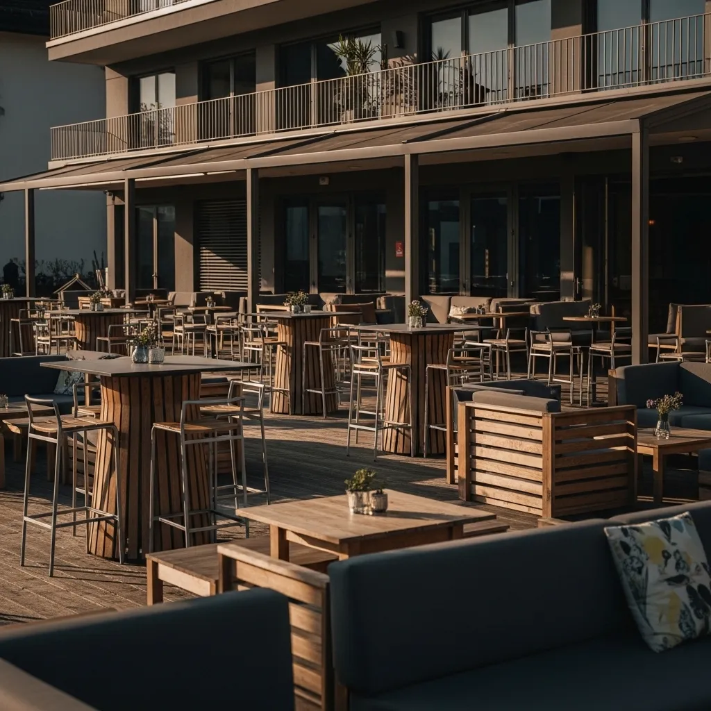 Lounge-Bereich mit Clubtischen bei einem Schweizer Outdoor-Event