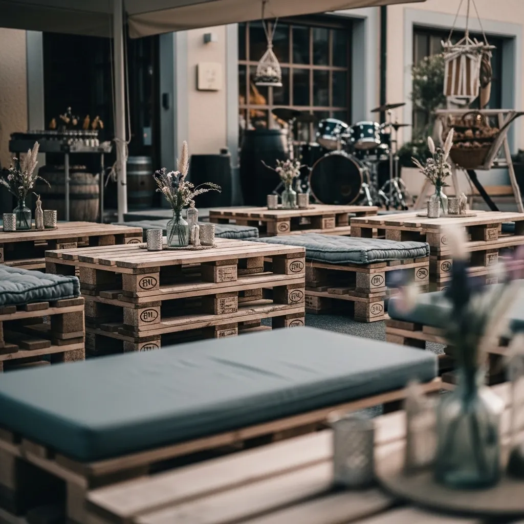 Lounge-Bereich mit gemieteten Clubtischen bei einem Schweizer Outdoor-Event