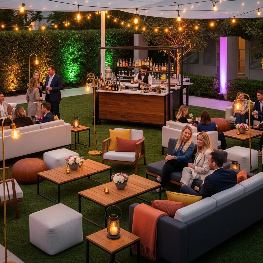 Loungemöbel und Barbereich bei einem Open Air Event