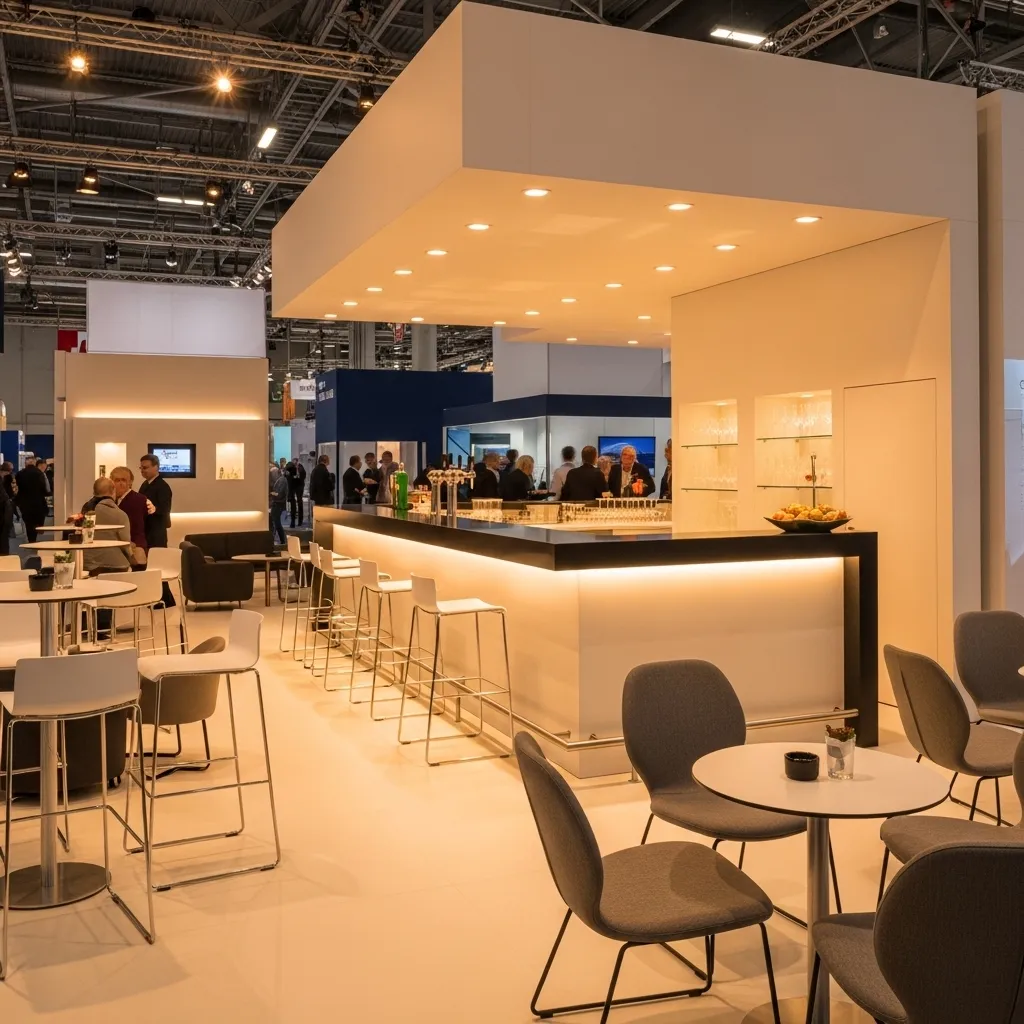 Messestand mit Bar und Möbeln