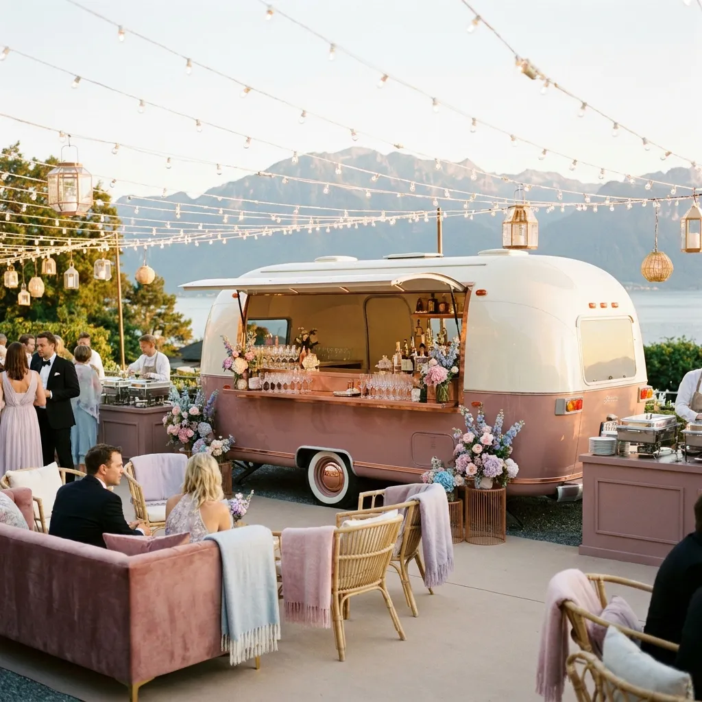 Mobile Bar mit stilvoller Beleuchtung auf einem Schweizer Event