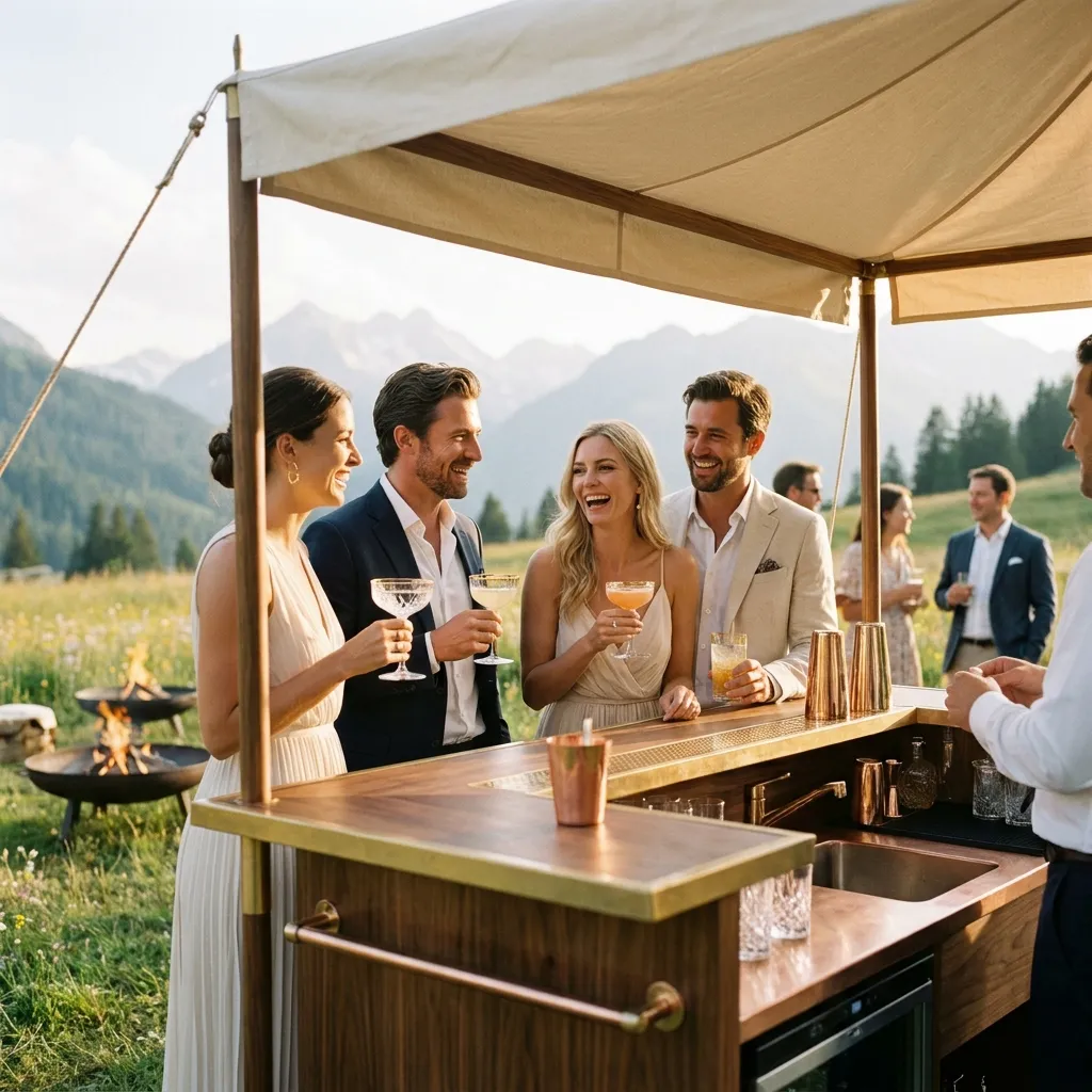 Mobile Cocktailbar auf einer stilvollen Hochzeit in der Schweiz