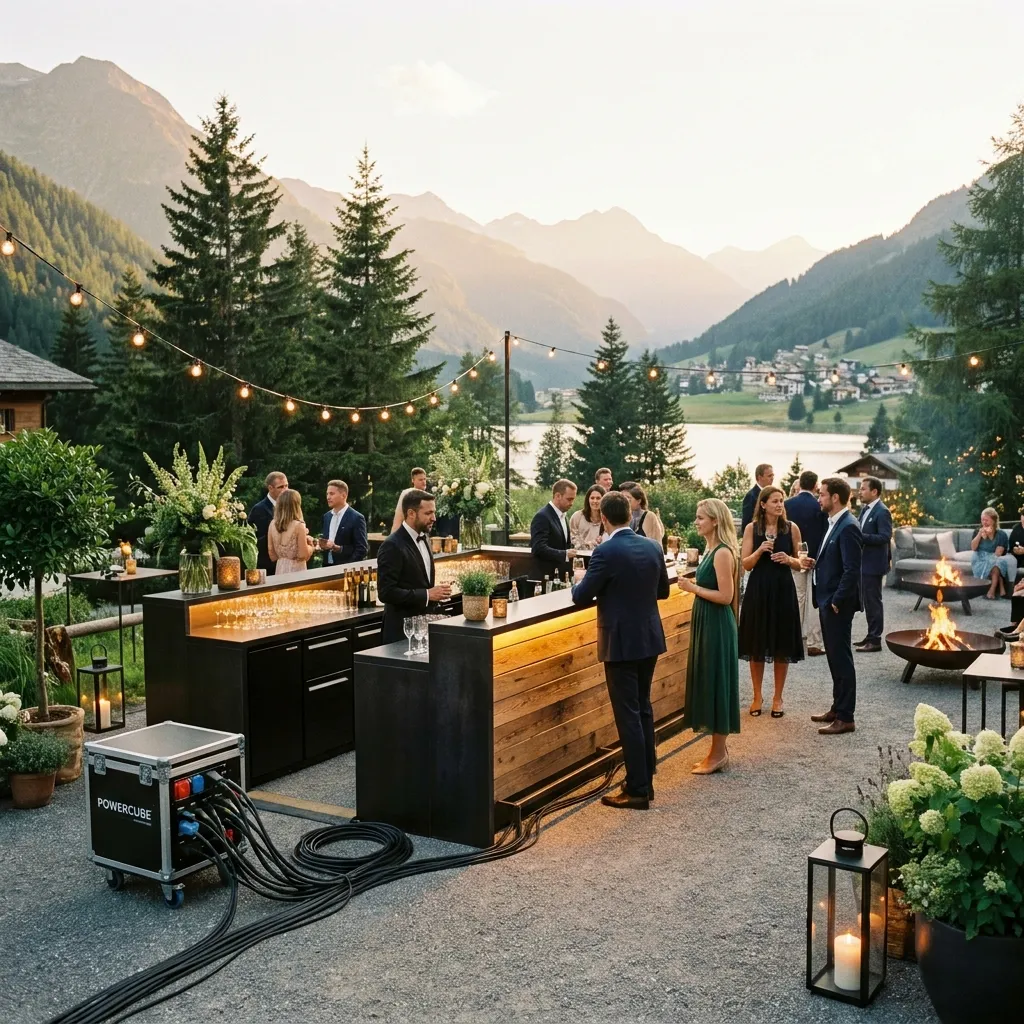 Mobiler Baustromverteiler bei einem stilvollen Outdoor-Event