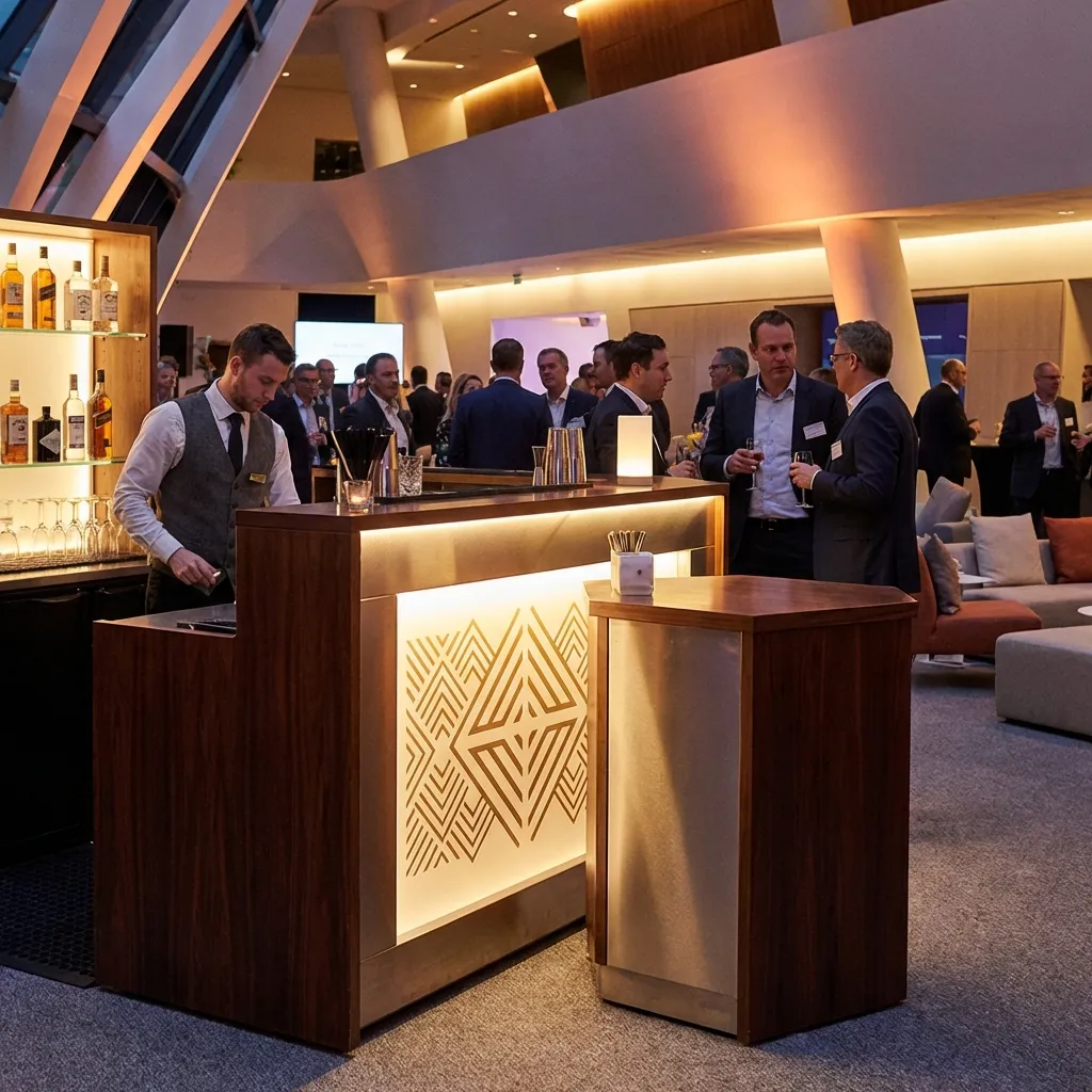 Mobiler Tresen mit Logo auf Firmenevent