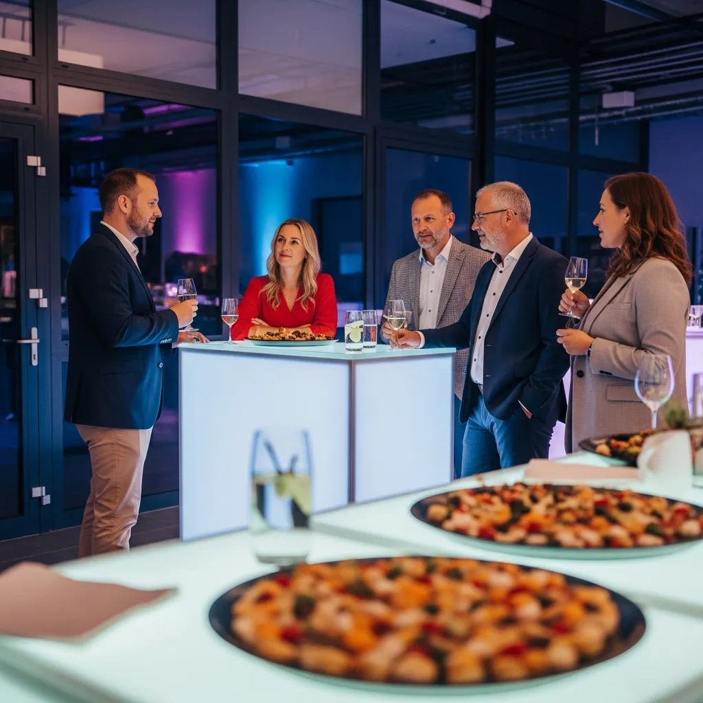 Eventmobiliar mieten: LED Möbel für Events 3 Moderne LED Bar bei einer Firmenveranstaltung
