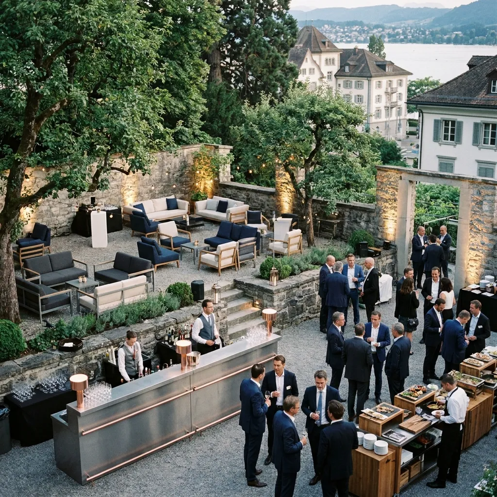 Modernes Firmenevent mit Mietmobiliar und Lichtkonzept