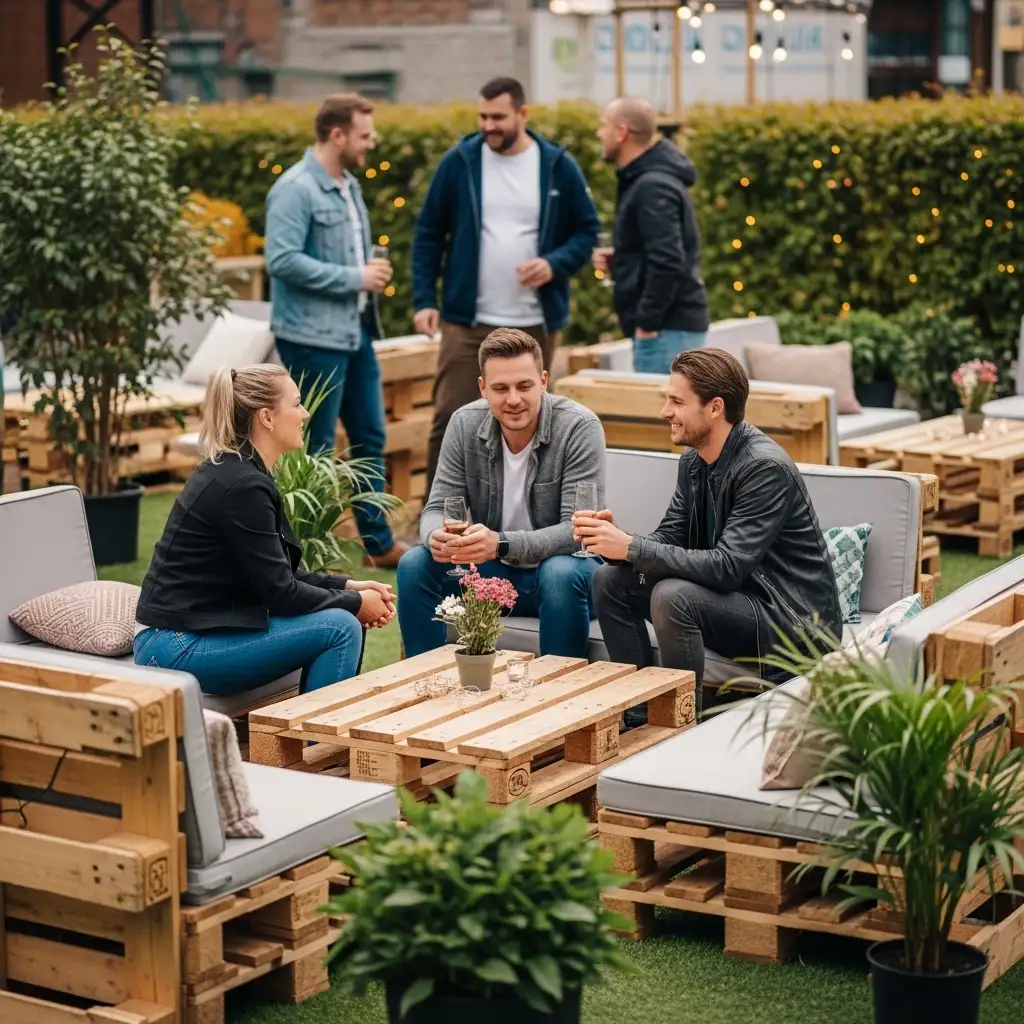Paletten Lounge mieten statt kaufen 3 Modulare Holzpalettenmöbel für ein Firmenfest