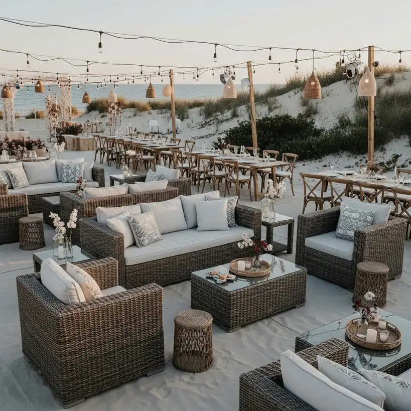 Modulare Rattan Lounge für Hochzeit und Firmenanlass