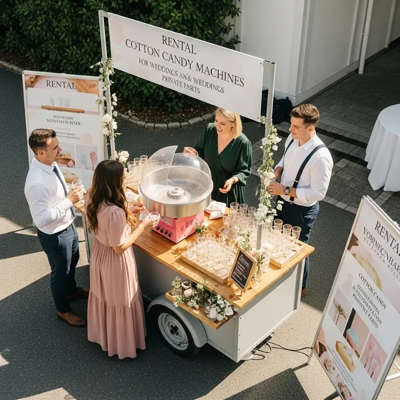 Nachhaltige Dessert-Station mit Zuckerwattemaschine