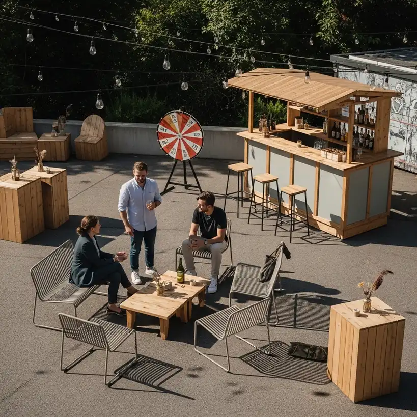 Glücksrad mieten in der Schweiz 3 Nachhaltige Eventausstattung mit Glücksrad und Bar