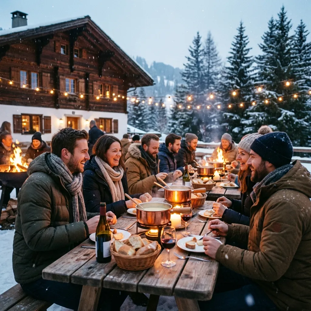 Outdoor Fondue Setup at a Swiss winter event