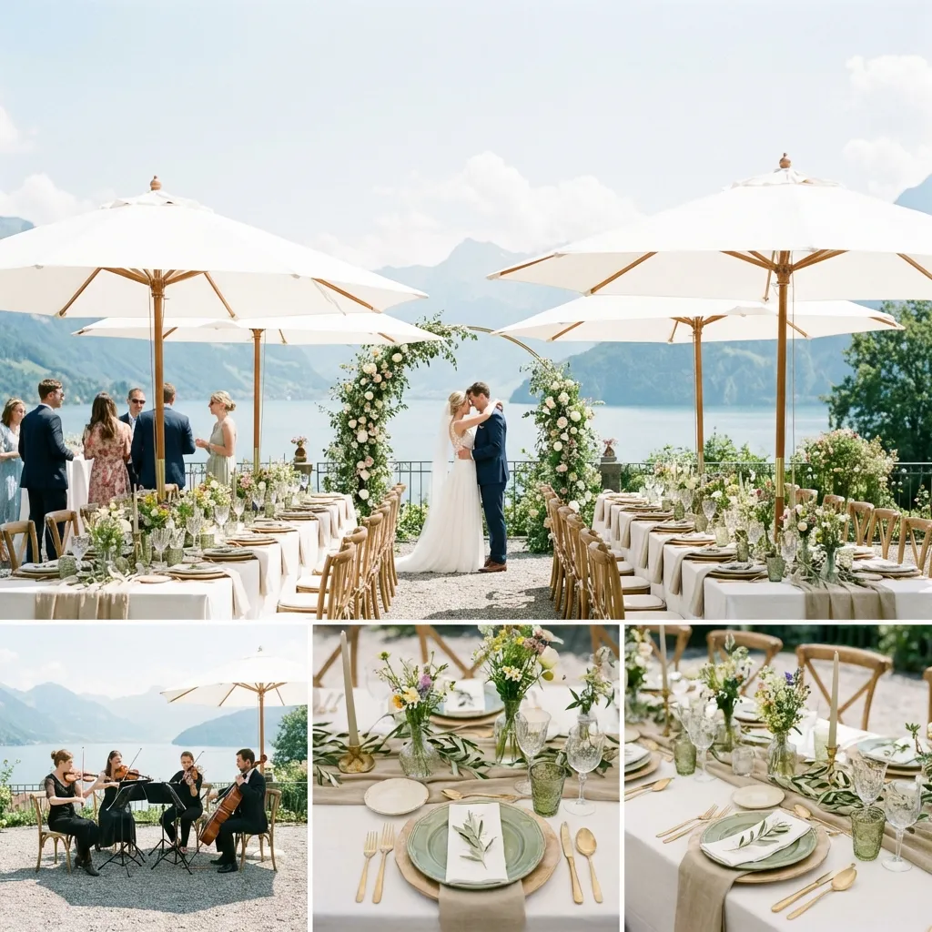 Outdoor Hochzeit mit Sonnenschirmen