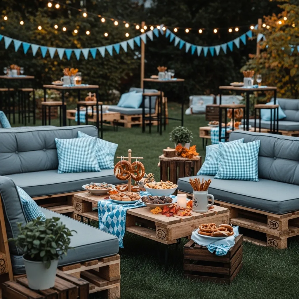 Outdoor Paletten Lounge mit Beleuchtung für ein Firmenevent