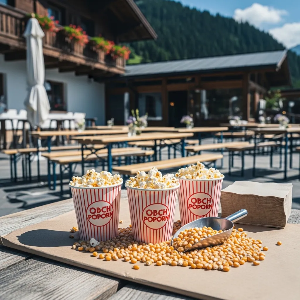 Popcornbecher in verschiedenen Größen auf einem Festtisch