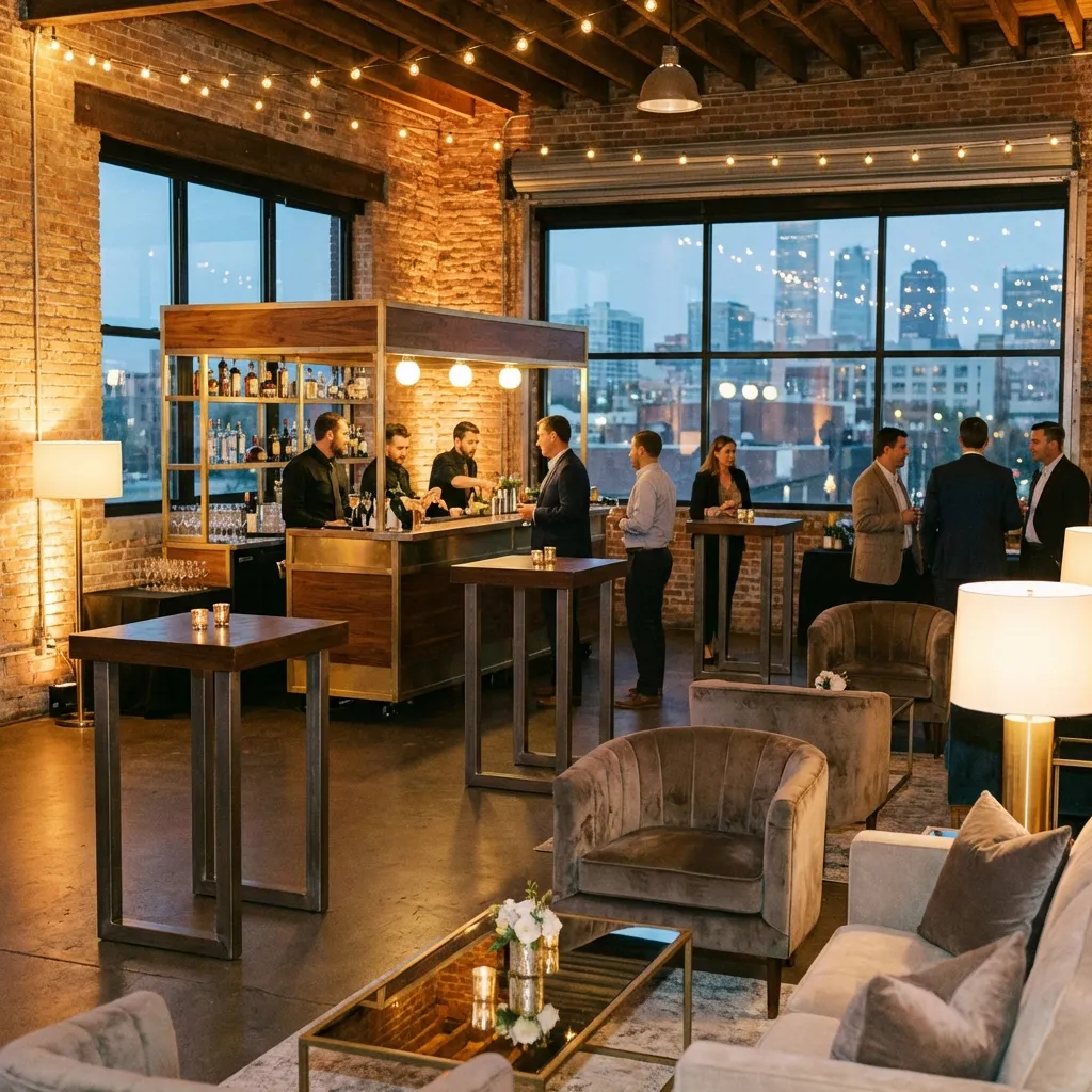 Professionelles Firmenevent mit Bar und Mobiliar