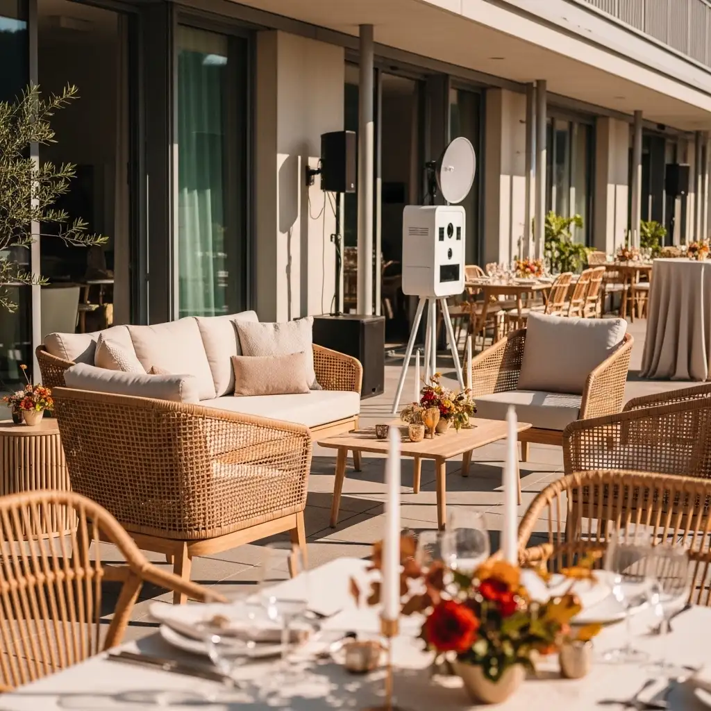 Rattan Lounge auf einer Schweizer Eventterrasse