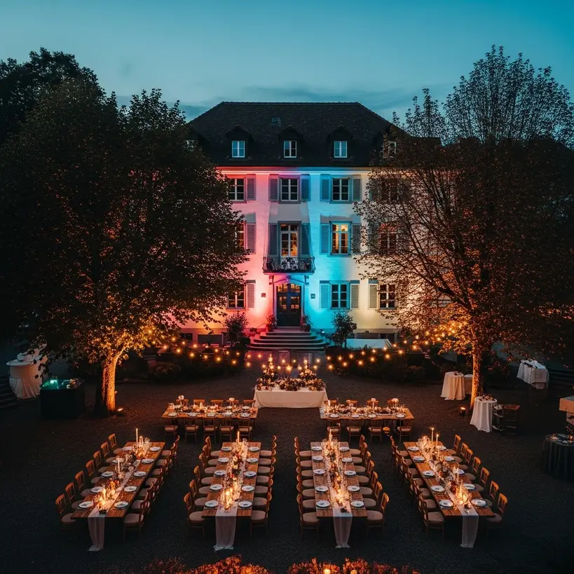 RGB Fluter mieten für Outdoor‑Events 2 RGB-Fluter bei einem Schweizer Outdoor-Event