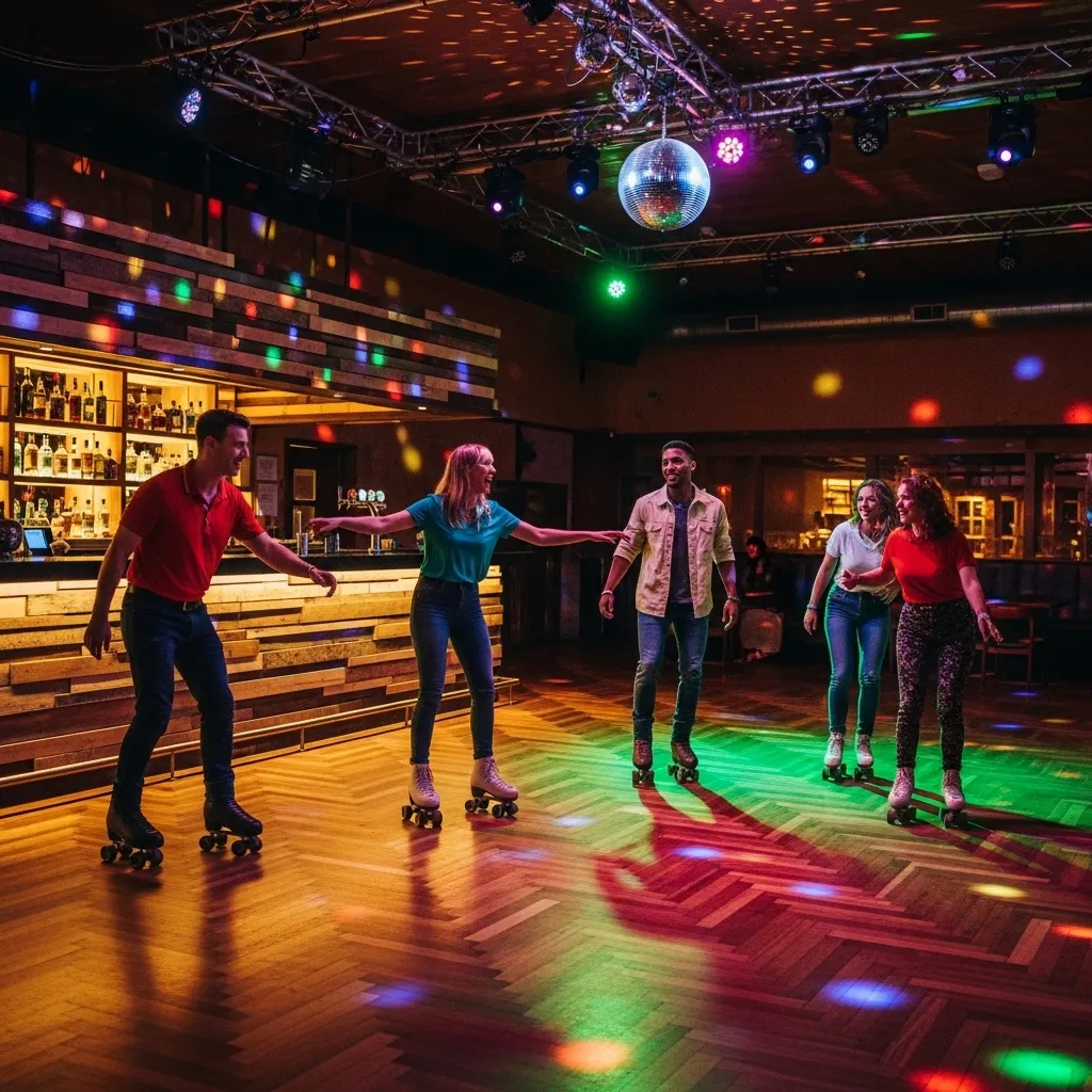 Rollschuh Disco mit Bar und buntem Licht
