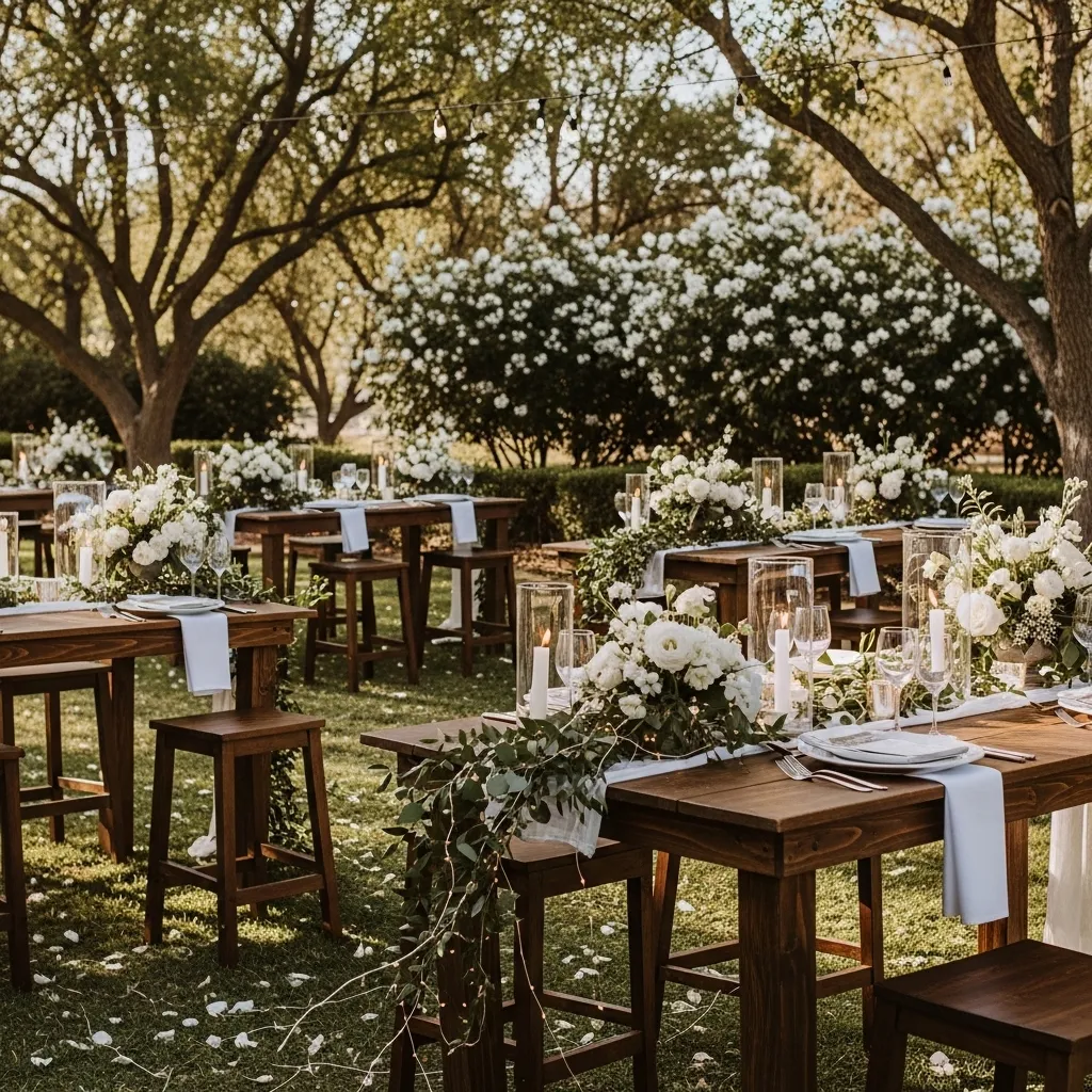 Rustikale Stehtische bei einer Hochzeit
