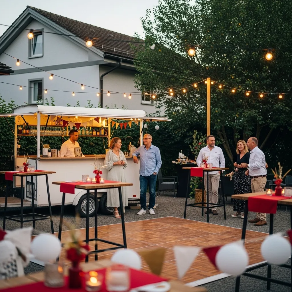 Schlagerparty mit Bar und Lichterketten im Freien