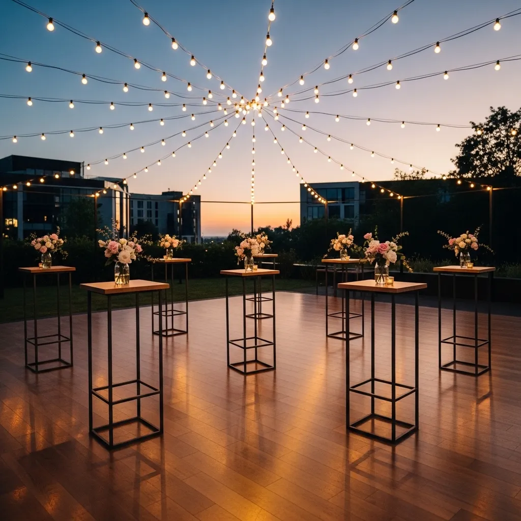 Stehtische mieten für Veranstaltungen 2 Stehtische bei einem Outdoor‑Event