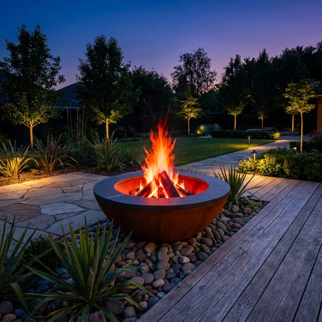 Stilvolle Feuerschale bei einem Abendevent