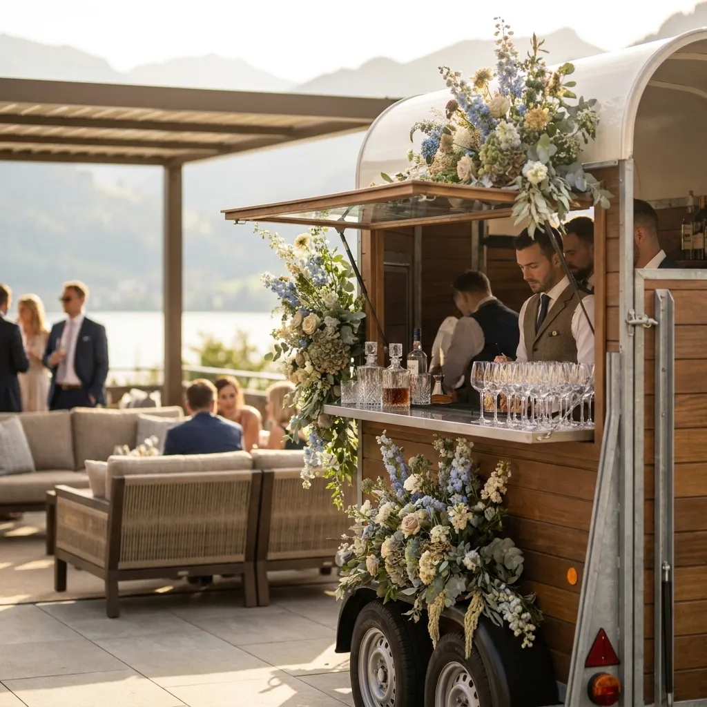 Stilvolle Mobile Bar an einer Schweizer Hochzeit