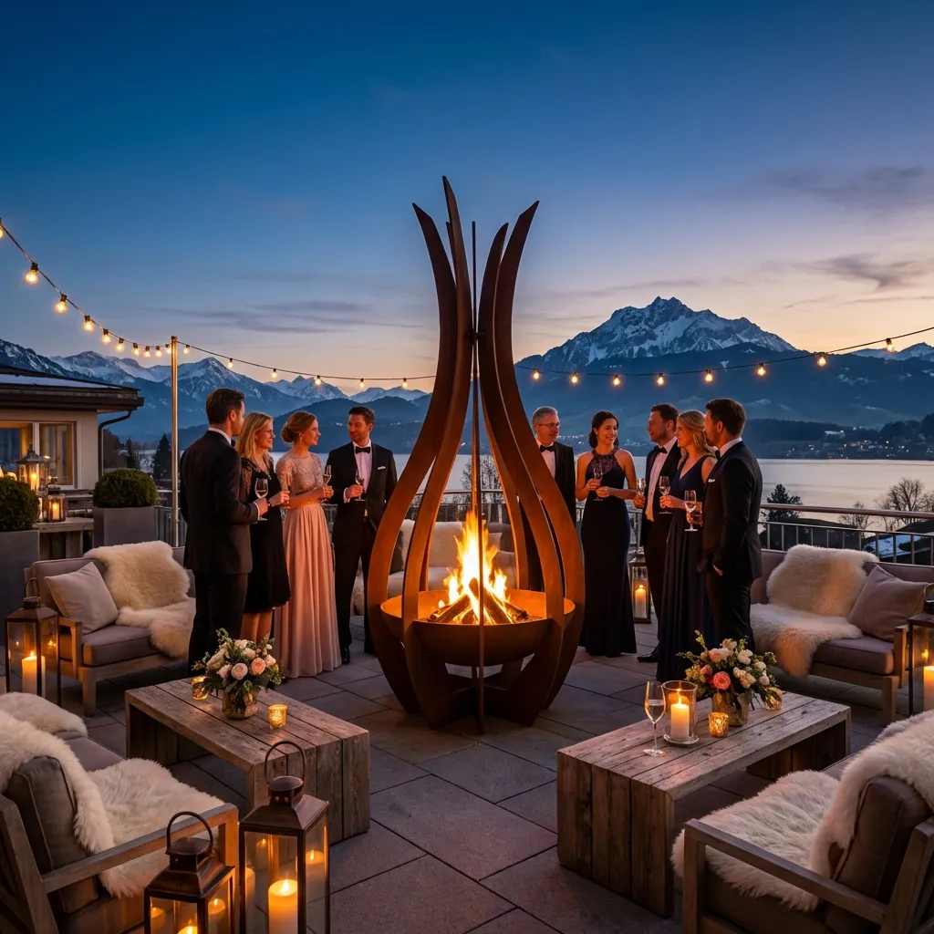 Stimmungsvolle Feuerschale bei einem Outdoor-Event