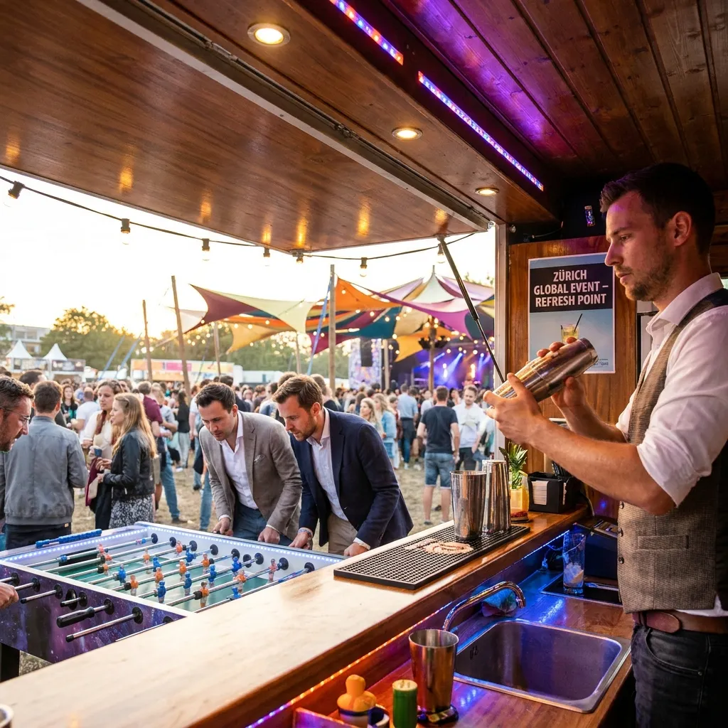 Tischfussball und mobile Bar bei einem Firmenevent