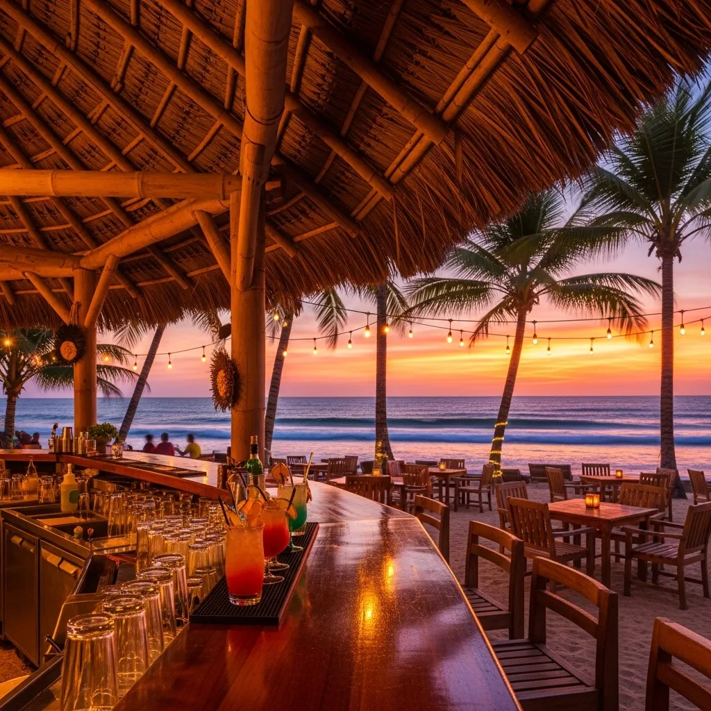 Tropical Beach Bar bei Sonnenuntergang