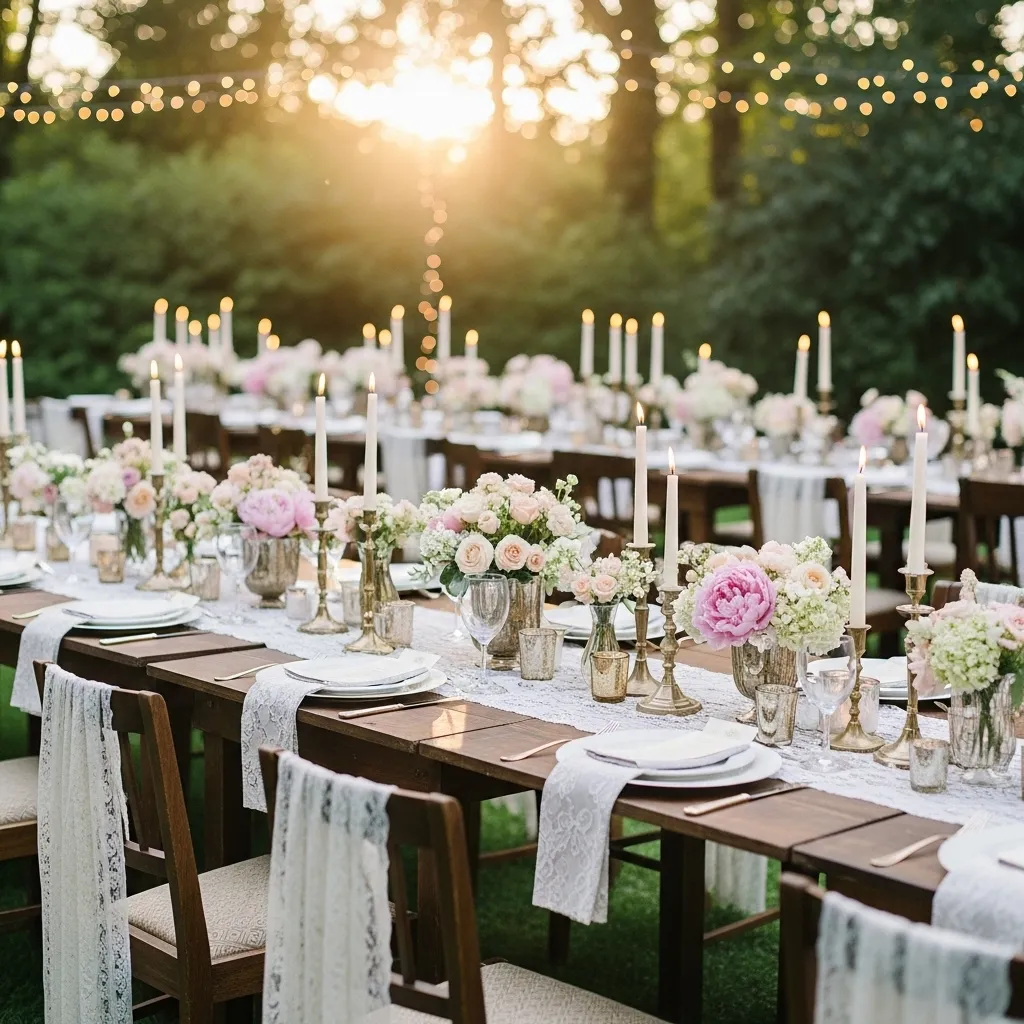Vintage Hochzeitsdekoration mit Kerzen und Holz